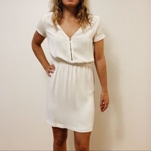 White Zara dress with front zip and elastic waist